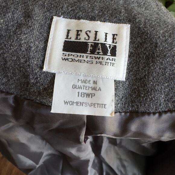 Vintage Leslie Fay Gray Wool Blend Blazer - Size 18WP - Picture 6 of 7